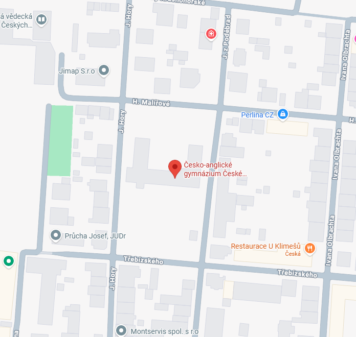 Mapa adresy budovy gymnázia Třebízského 1010